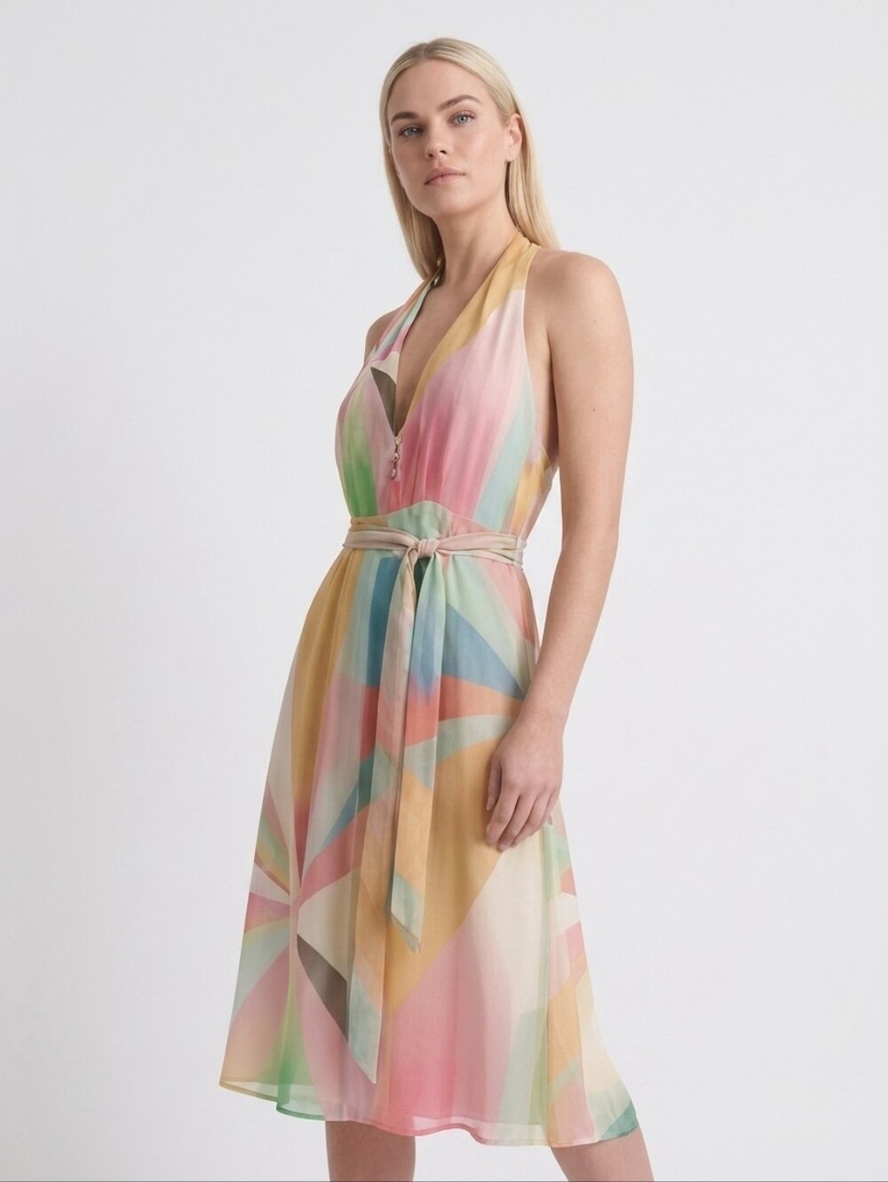 Walter Baker NWT Silk Pastel Multi-Color Halter Dress Misses Size 6